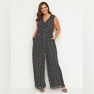 Lane Bryant polka dot ruffle trim‎ sleeveless jumpsuit size 28